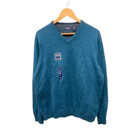 Izod V-Neck Sweater Men’s XL Lyons Blue Cotton Blend Stretch Soft Touch NWT - Picture 1 of 11